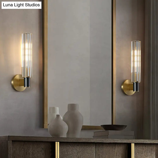 Minimalist Crystal Prism Tubular Wall Light Sconce - Brass Finish For Bedroom