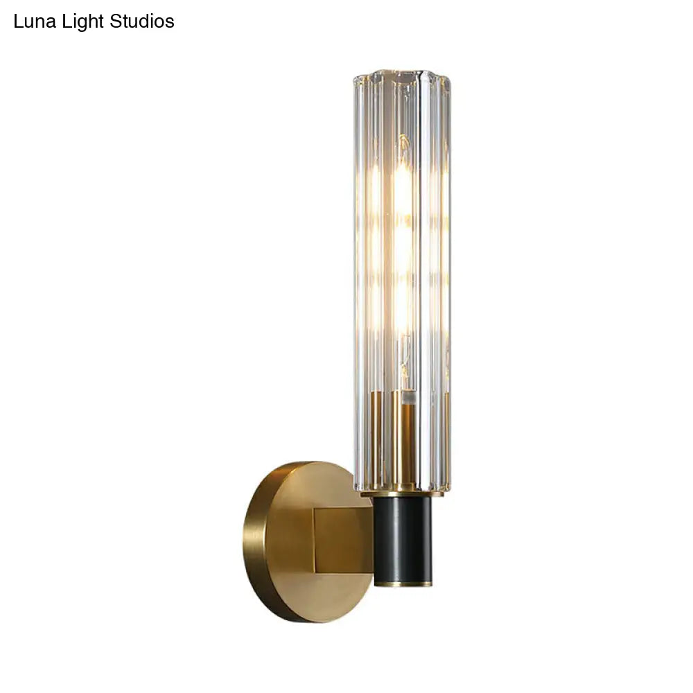 Minimalist Crystal Prism Tubular Wall Light Sconce - Brass Finish For Bedroom