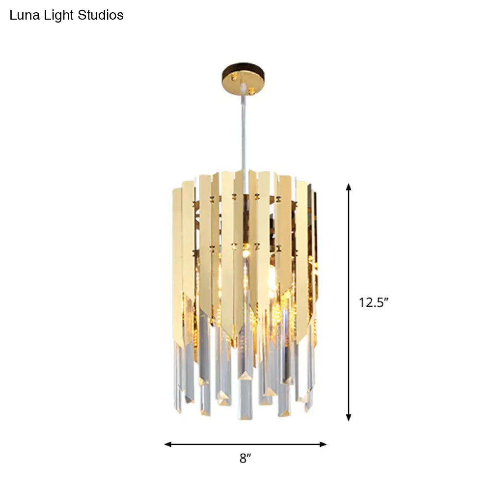 Minimalist Crystal Prisms Gold Pendant Ceiling Lamp - 1 Light Suspension For Restaurants