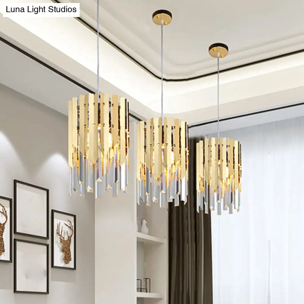 Minimalist Crystal Prisms Gold Pendant Ceiling Lamp - 1 Light Suspension For Restaurants