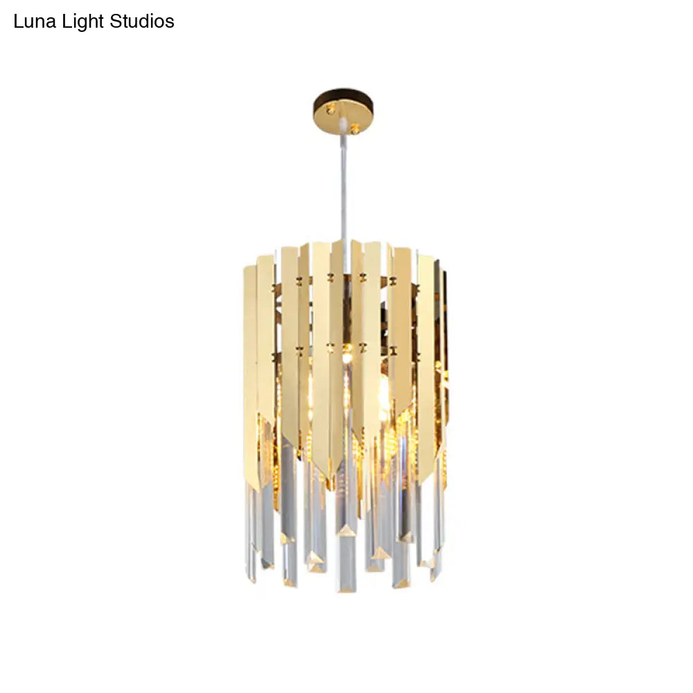 Minimalist Crystal Prisms Gold Pendant Ceiling Lamp - 1 Light Suspension For Restaurants