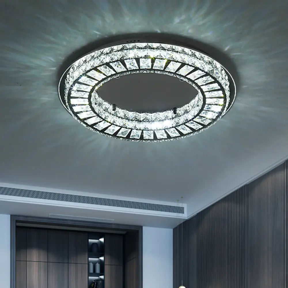 Minimalist Crystal Rectangle Led Chrome Ceiling Fixture - Hoop Flush Mount Light For Bedroom
