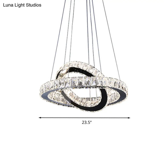 Minimalist Crystal Ring Chandelier Led Light Kit Black Ideal For Bedroom 19-23.5 Inches Wide