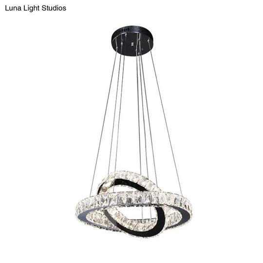 Minimalist Crystal Ring Chandelier Led Hanging Lamp Kit 19/19.5/23.5 Wide For Bedroom Black