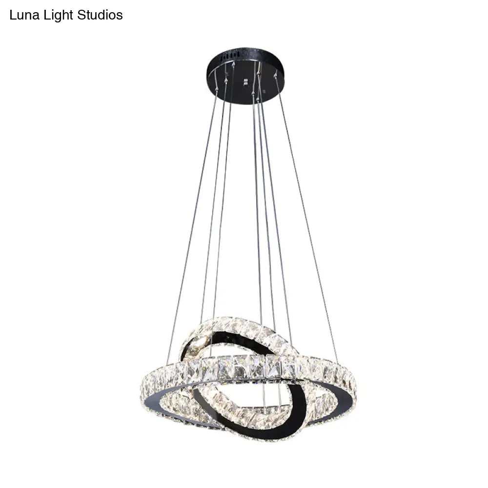 Minimalist Crystal Ring Chandelier Led Light Kit Black Ideal For Bedroom 19-23.5 Inches Wide