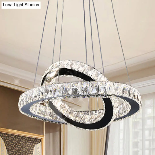 Minimalist Crystal Ring Chandelier Led Light Kit Black Ideal For Bedroom 19-23.5 Inches Wide