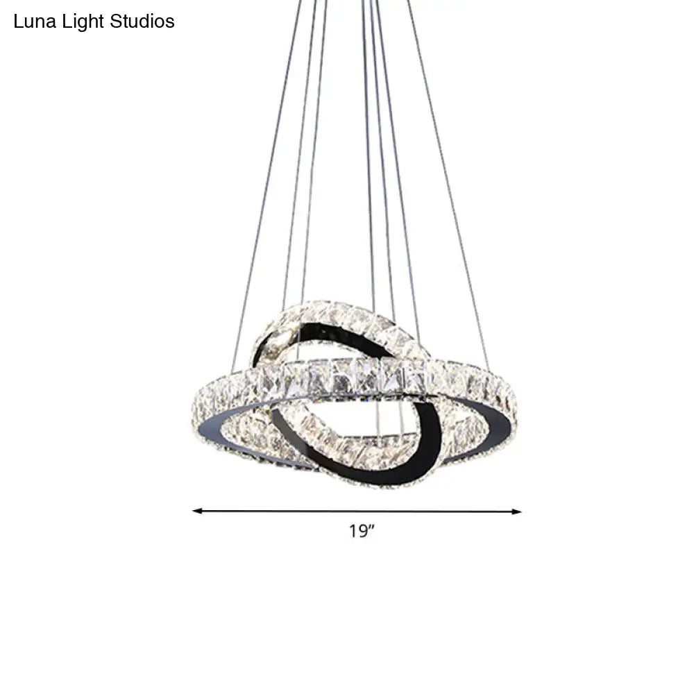 Minimalist Crystal Ring Chandelier Led Light Kit Black Ideal For Bedroom 19-23.5 Inches Wide