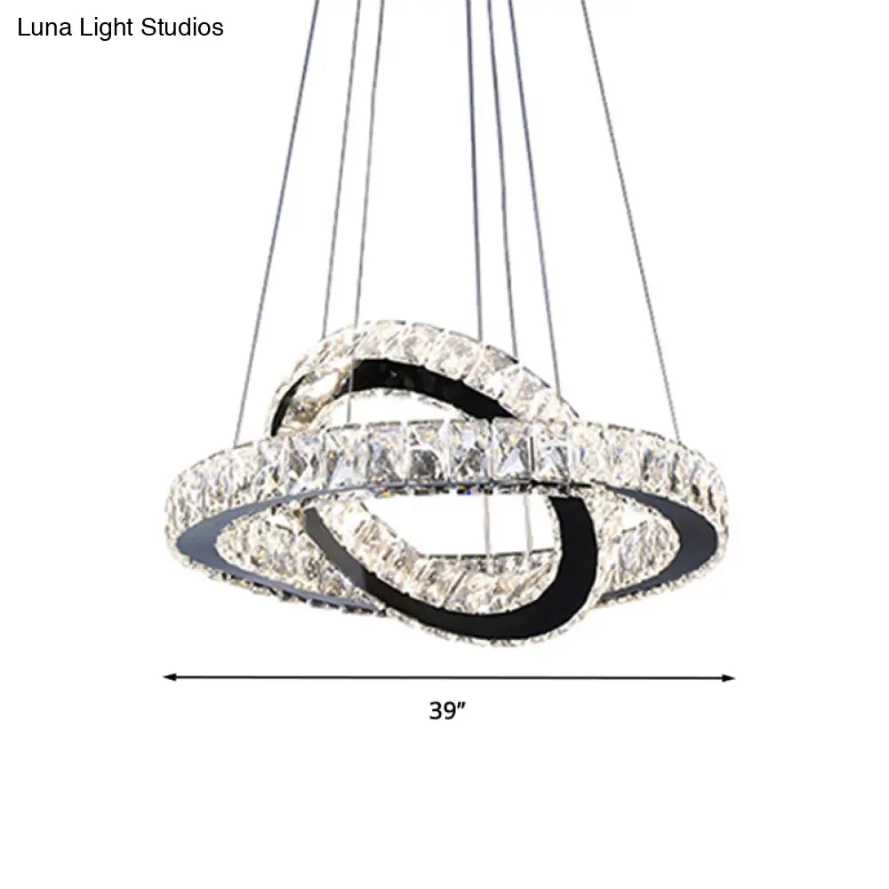 Minimalist Crystal Ring Chandelier Led Light Kit Black Ideal For Bedroom 19-23.5 Inches Wide