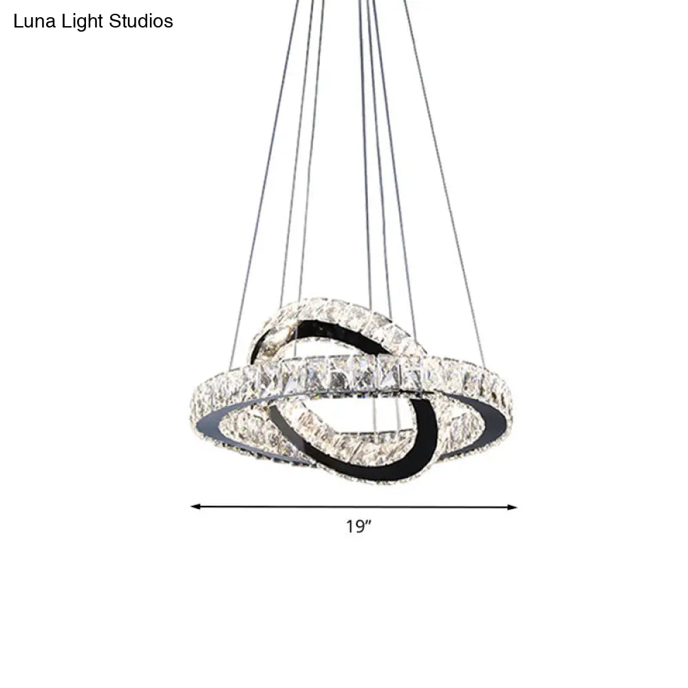 Minimalist Crystal Ring Chandelier Led Hanging Lamp Kit 19/19.5/23.5 Wide For Bedroom Black