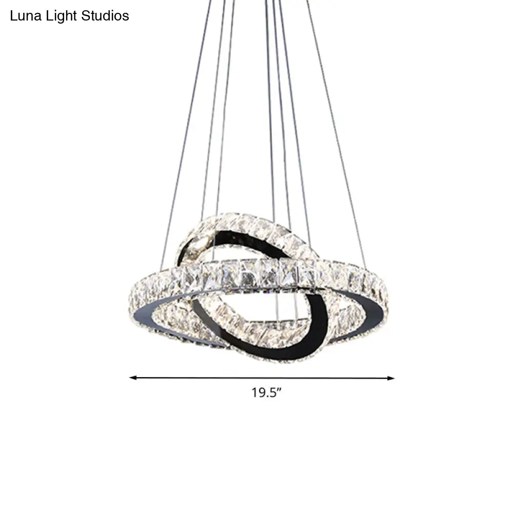 Minimalist Crystal Ring Chandelier Led Light Kit Black Ideal For Bedroom 19-23.5 Inches Wide