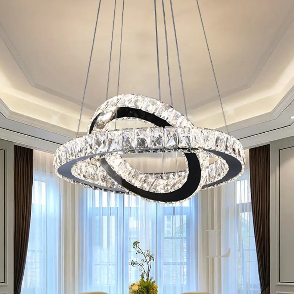 Minimalist Crystal Ring Chandelier Led Light Kit Black Ideal For Bedroom 19-23.5 Inches Wide / 19’