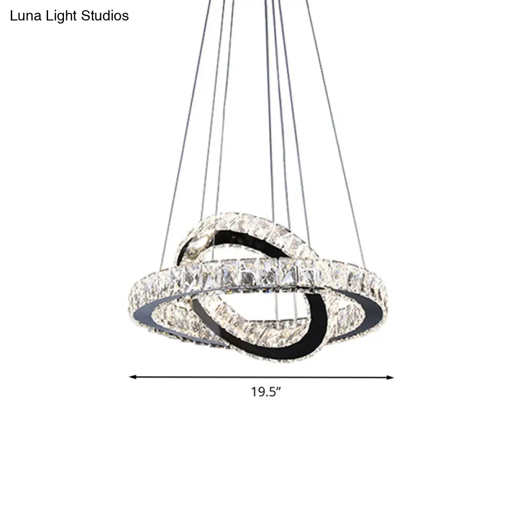 Minimalist Crystal Ring Chandelier Led Hanging Lamp Kit 19/19.5/23.5 Wide For Bedroom Black