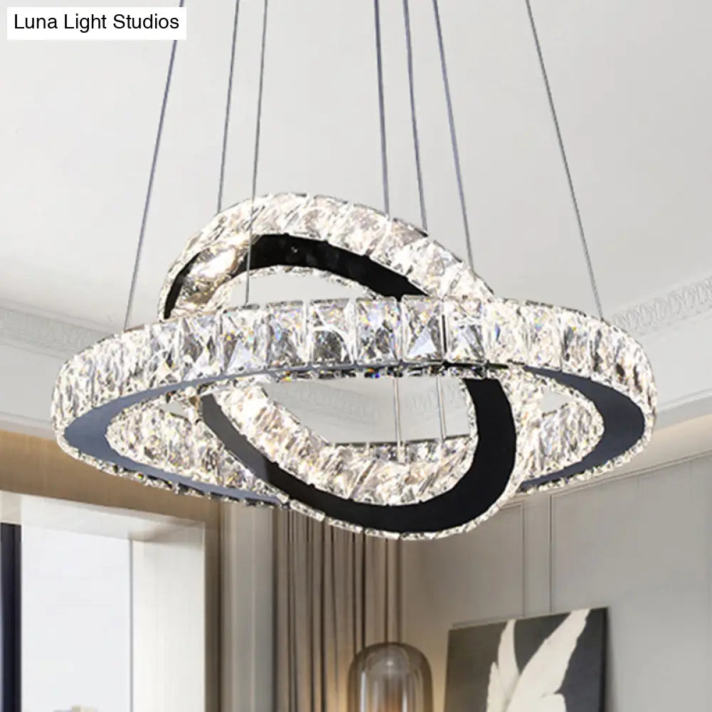 Minimalist Crystal Ring Chandelier Led Hanging Lamp Kit 19/19.5/23.5 Wide For Bedroom Black