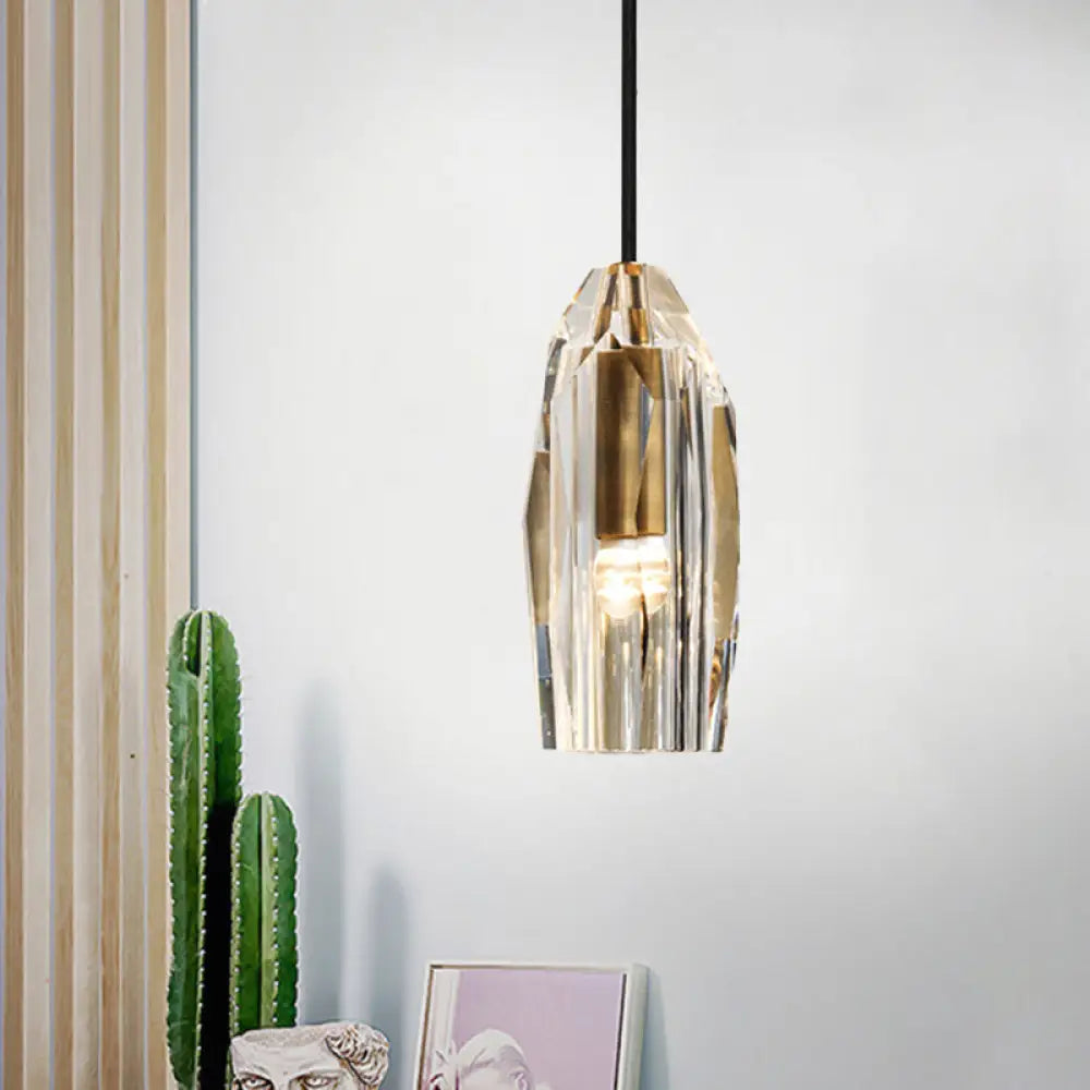 Minimalist Crystal Rock Pendulum Light - 1-Light Brass Pendant Fixture For Dining Room