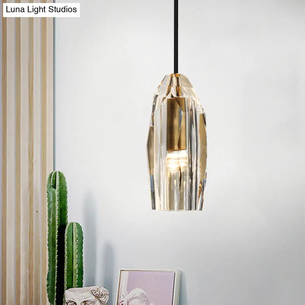 Minimalist Crystal Rock Pendulum Light Brass Dining Pendant