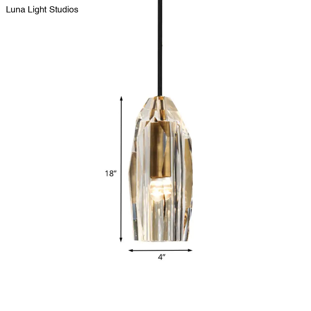 Minimalist Crystal Rock Pendulum Light - 1-Light Brass Pendant Fixture For Dining Room