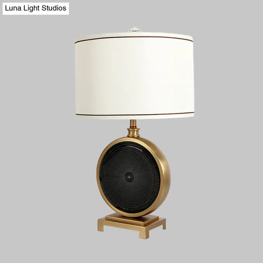 Minimalist Crystal Round Nightstand Light - White Bedroom Table Lamp With Fabric Drum Shade 1