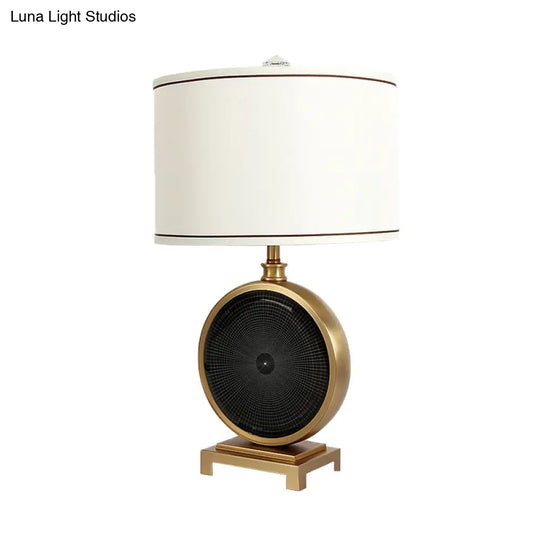 Minimalist Crystal Round Nightstand Light - White Bedroom Table Lamp With Fabric Drum Shade 1