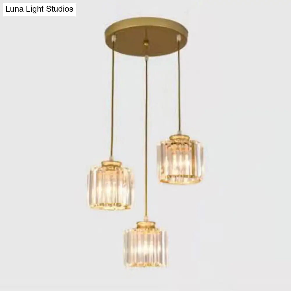 Minimalist Crystal Staircase Suspension Light Fixture - Cylindrical Multi Ceiling Lamp 3 / Gold