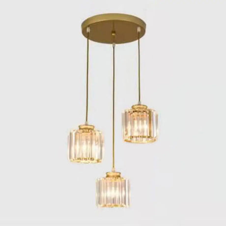 Minimalist Crystal Suspension Light For Staircase - Cylindrical Multiceiling Lamp 3 / Gold