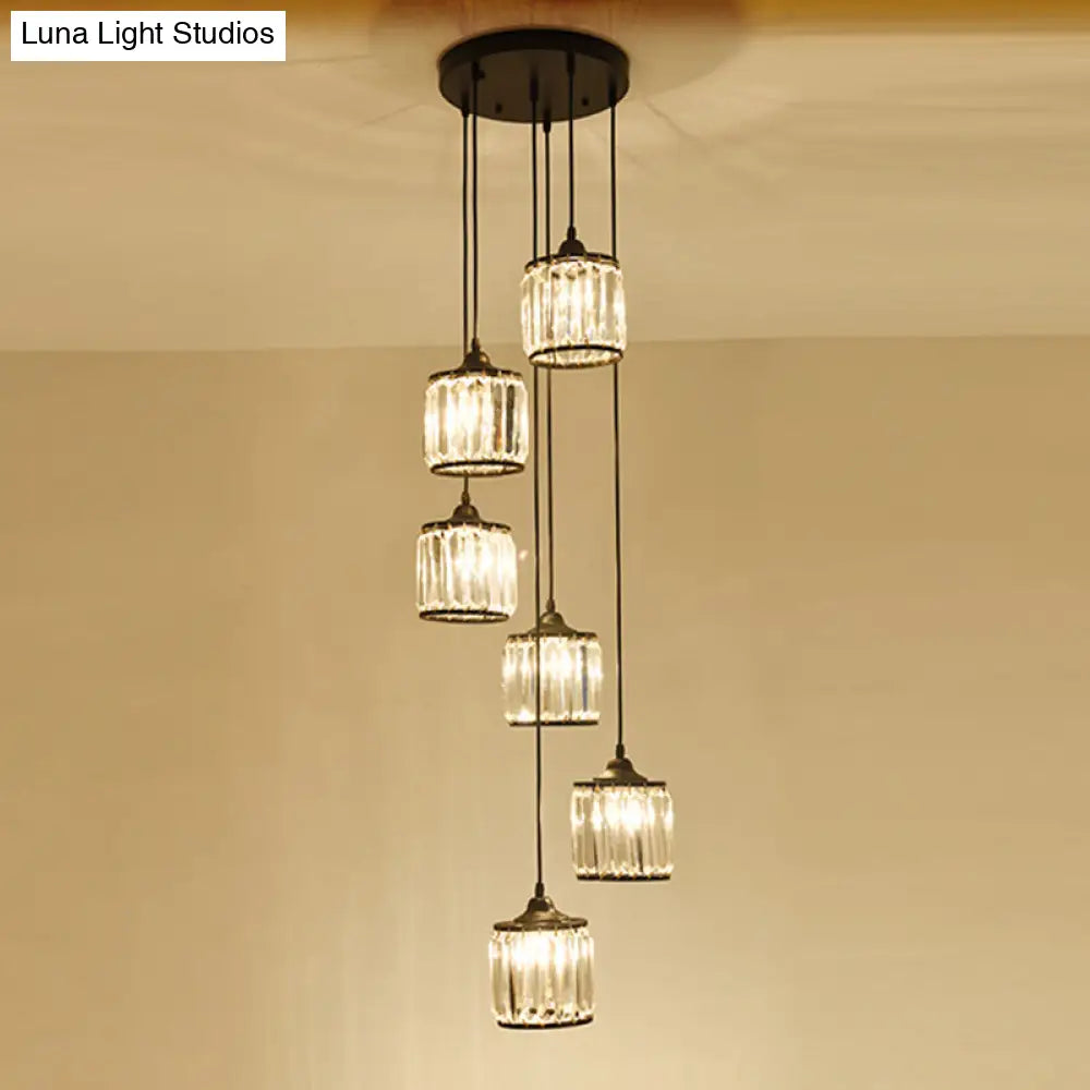 Minimalist Crystal Staircase Suspension Light Fixture - Cylindrical Multi Ceiling Lamp