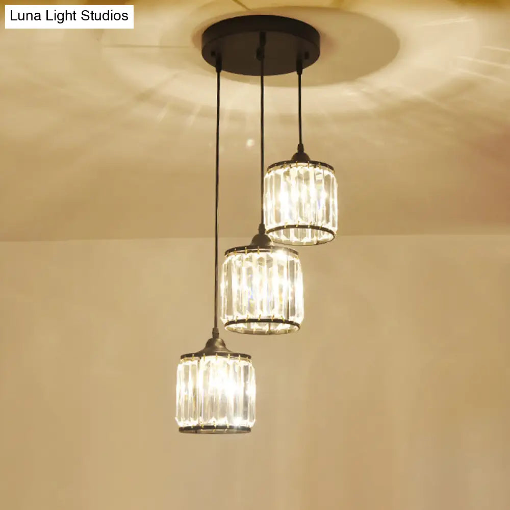 Minimalist Crystal Suspension Light For Staircase - Cylindrical Multiceiling Lamp