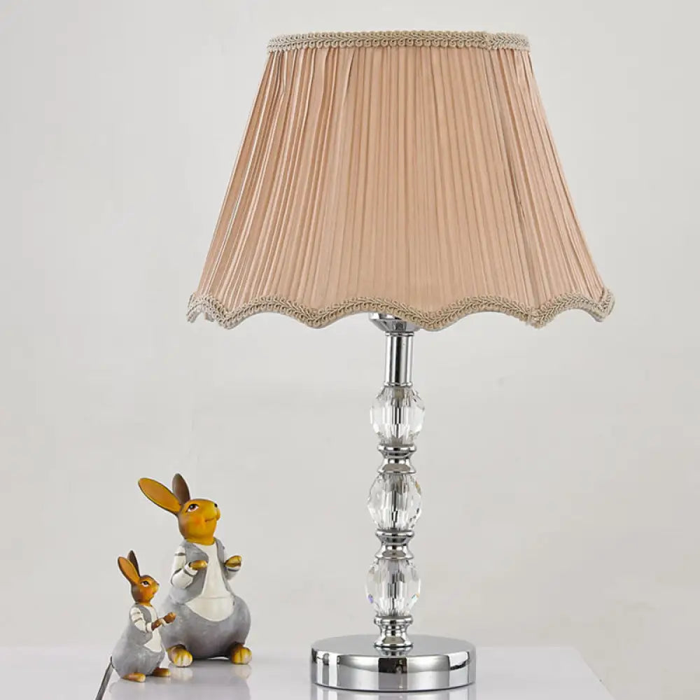 Minimalist Crystal Table Lamp - Bedroom Nightstand Light With Beige Bell Shade