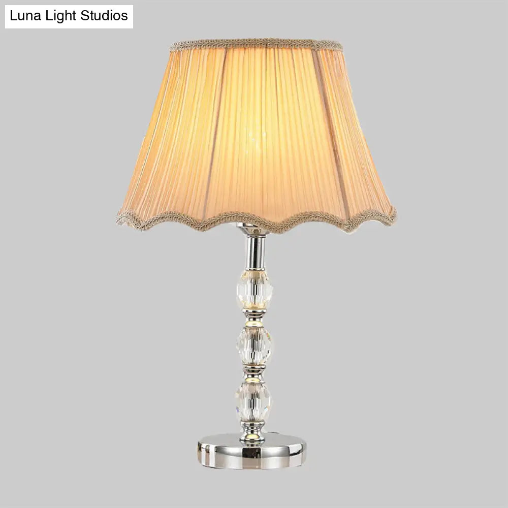 Minimalist Crystal Table Lamp - Bedroom Nightstand Light With Beige Bell Shade