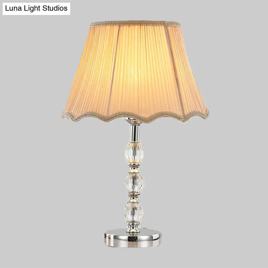 Minimalist Crystal Table Lamp - Bedroom Nightstand Light With Beige Bell Shade