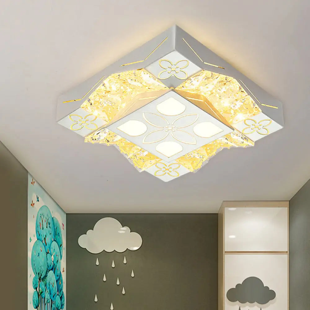 Minimalist Crystal Wavy Flush Led Light Fixture In White - Corridor Flower Pattern Mount Spotlight