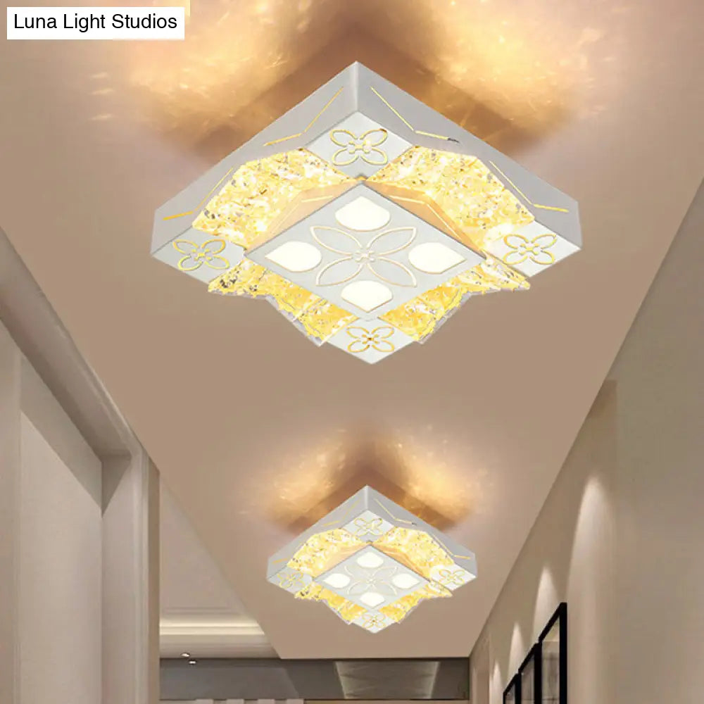 Minimalist Crystal Wavy Flush Led Light Fixture In White - Corridor Flower Pattern Mount Spotlight