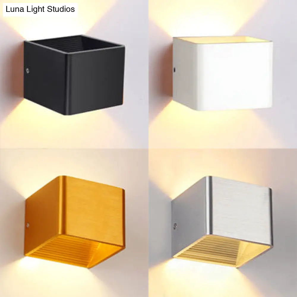 Minimalist Cube Shade Sconce Light - Aluminum Led Wall Mounted With Warm/White Lighting For Living