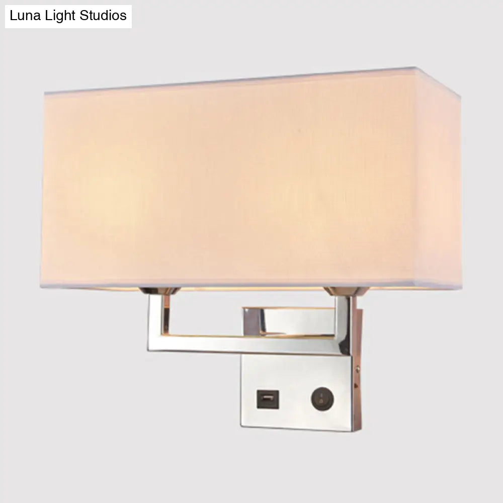 Minimalist Cuboidal Fabric Wall Light Fixture - Beige/White 2 Lights Ideal For Living Room