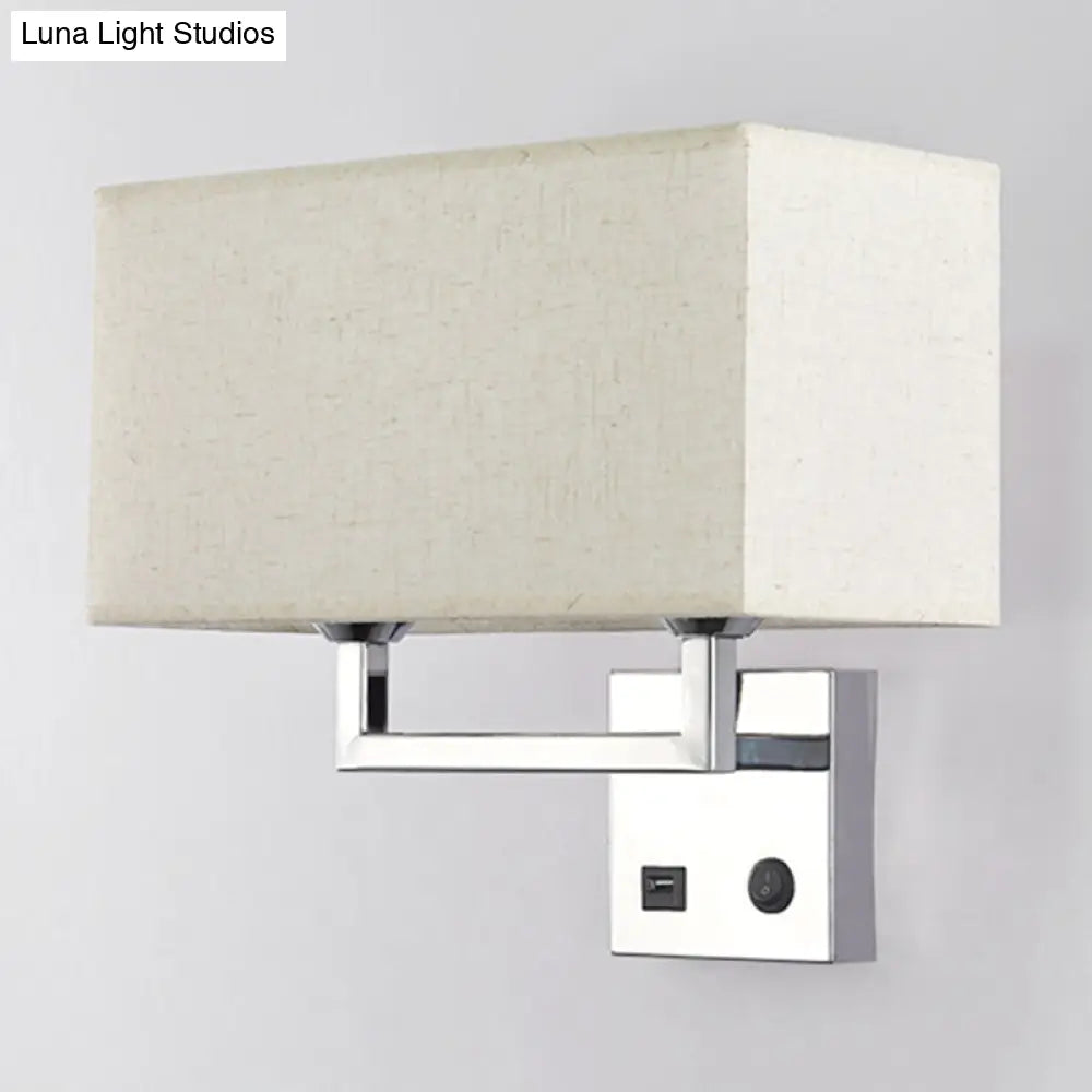 Minimalist Cuboidal Fabric Wall Light Fixture - Beige/White 2 Lights Ideal For Living Room