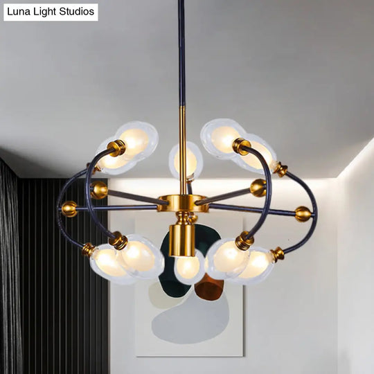 Minimalist Curvy Arm Black-Gold Pendant Chandelier - Oval Down Lighting With Clear Glass