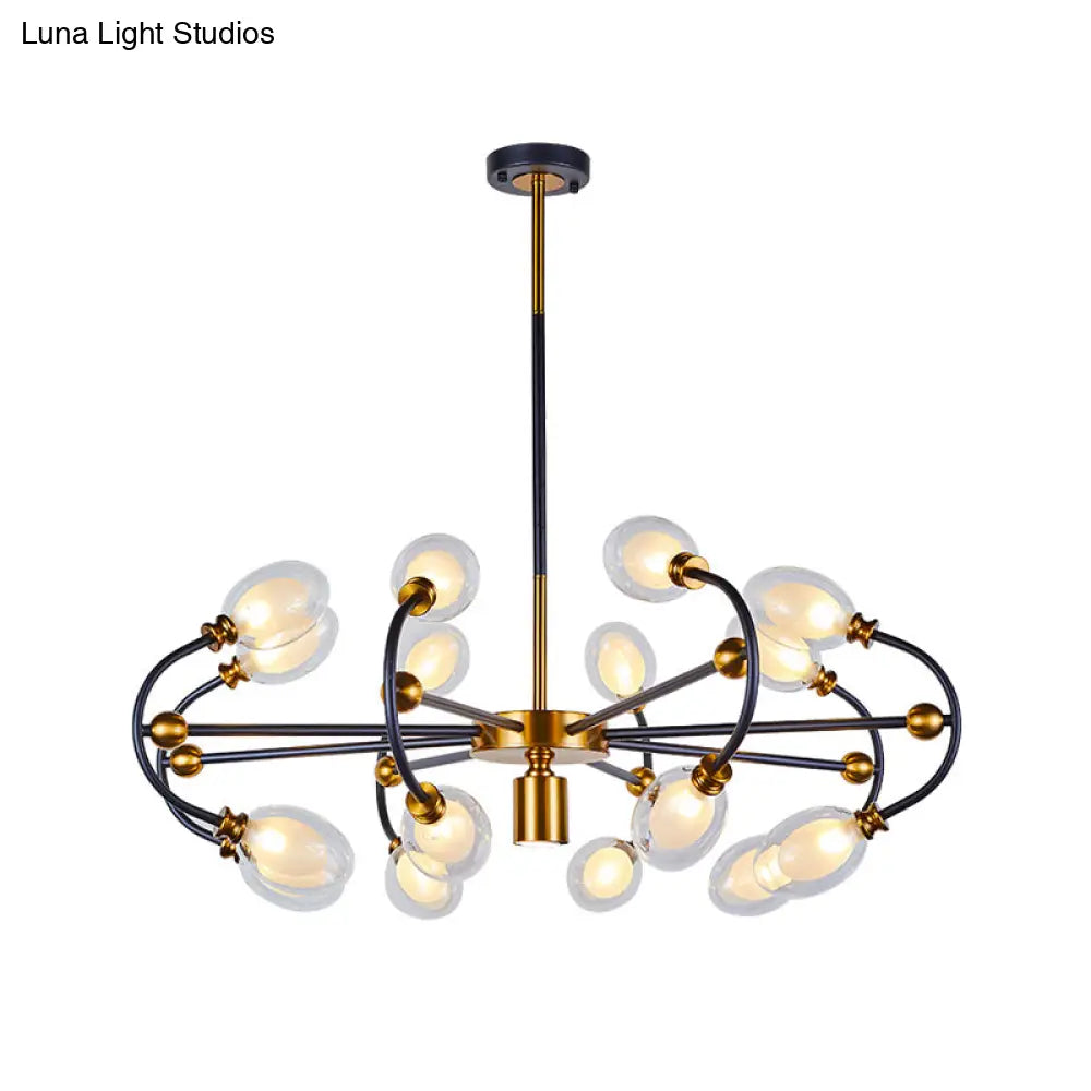 Minimalist Curvy Arm Black-Gold Pendant Chandelier - Oval Down Lighting With Clear Glass