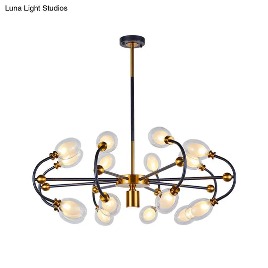 Minimalist Curvy Arm Black-Gold Pendant Chandelier - Oval Down Lighting With Clear Glass