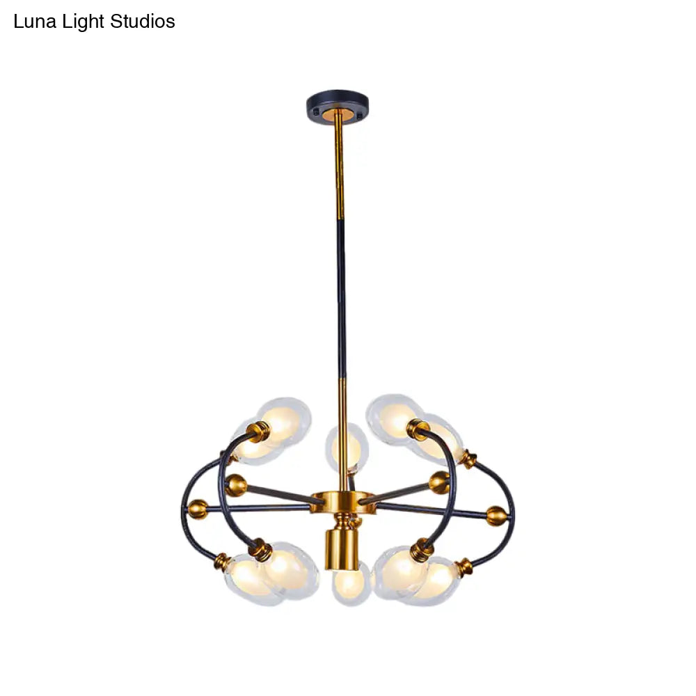 Minimalist Curvy Arm Black-Gold Pendant Chandelier - Oval Down Lighting With Clear Glass