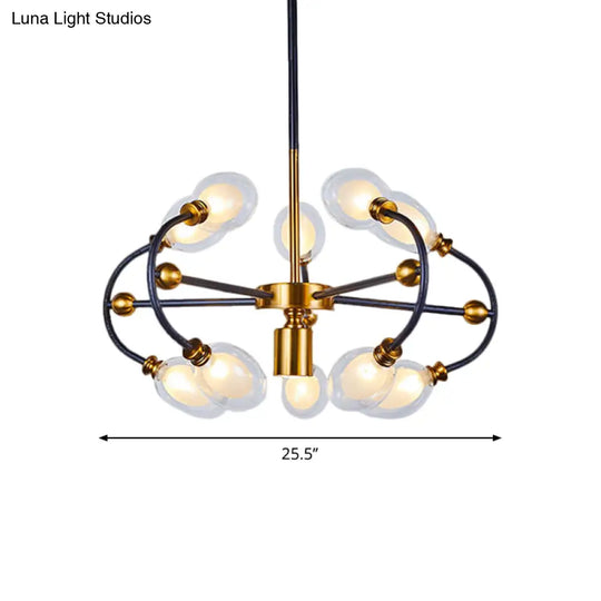 Minimalist Curvy Arm Black-Gold Pendant Chandelier - Oval Down Lighting With Clear Glass