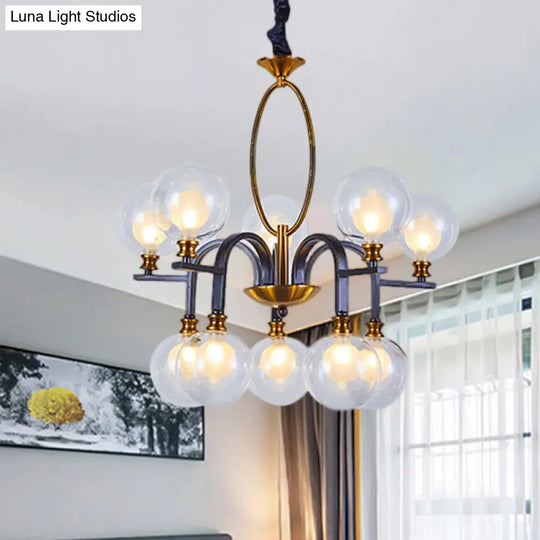 Minimalist Curvy Arm Black-Gold Pendant Chandelier - Oval Down Lighting With Clear Glass