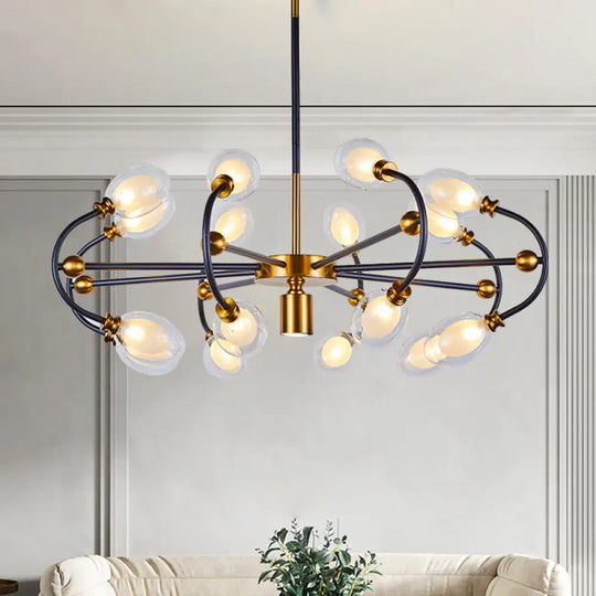 Minimalist Curvy Arm Black-Gold Pendant Chandelier - Oval Down Lighting With Clear Glass