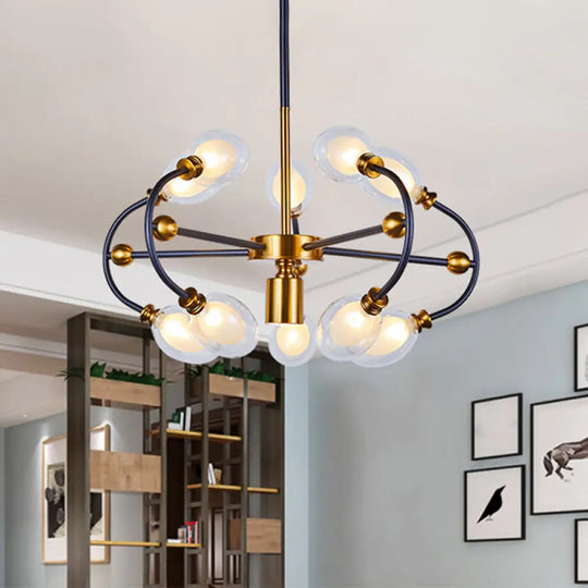 Minimalist Curvy Arm Black-Gold Pendant Chandelier - Oval Down Lighting With Clear Glass