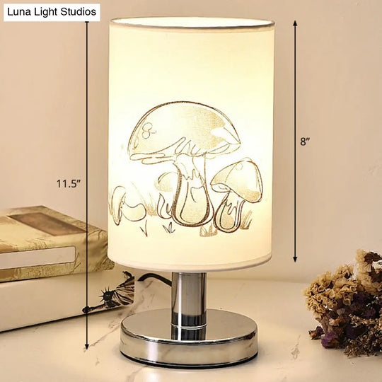 Minimalist Cylinder Bedside Table Lamp - White Fabric 1-Light Nightstand Light