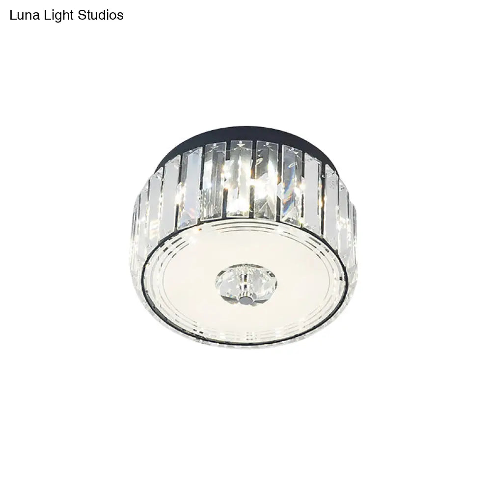 Minimalist Cylinder Crystal Led Ceiling Flush Light For Balcony – Clear Rectangle - Cut Design