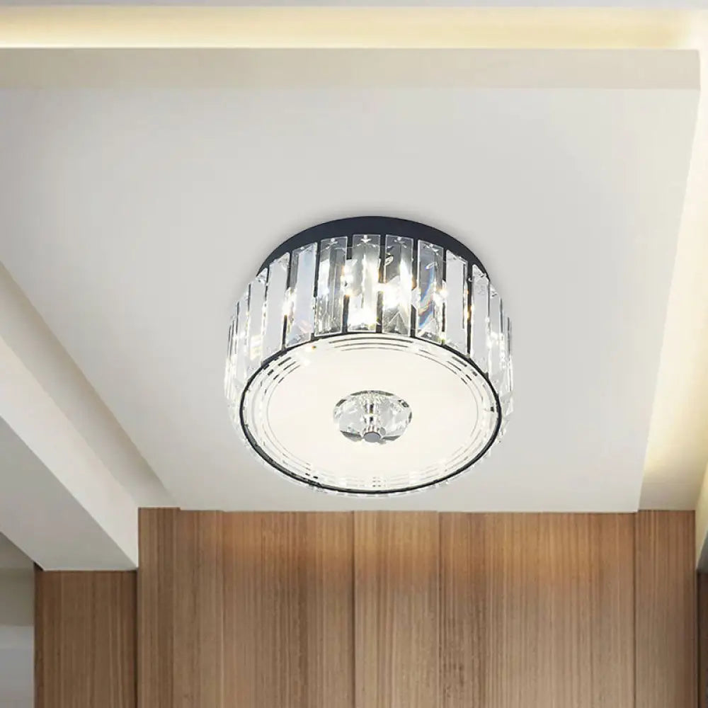 Minimalist Cylinder Crystal Led Ceiling Flush Light For Balcony – Clear Rectangle - Cut Design