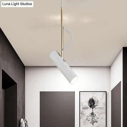 Metallic Cylinder Mini Pendant Light Fixture - Black/White With Warm/White Option