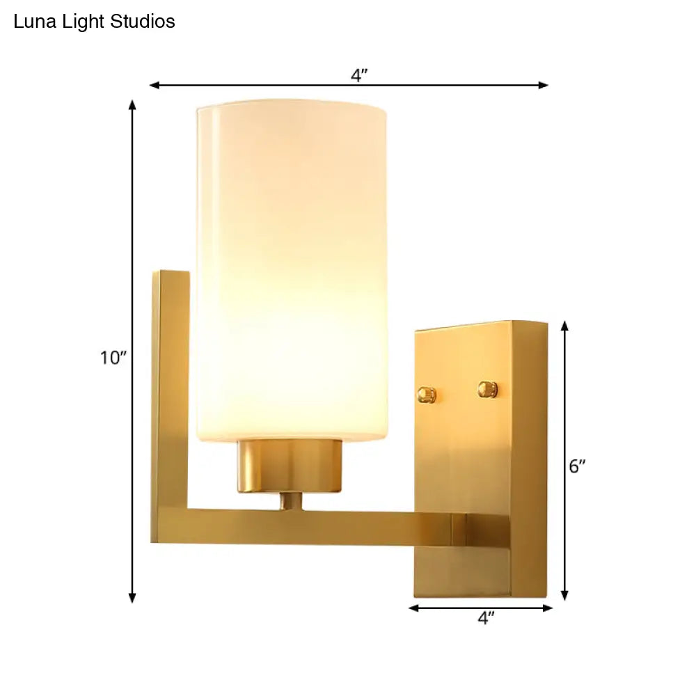 Minimalist Cylinder Wall Sconce With Opal Frosted Glass And Brass Finish - Perfect For Bedroom