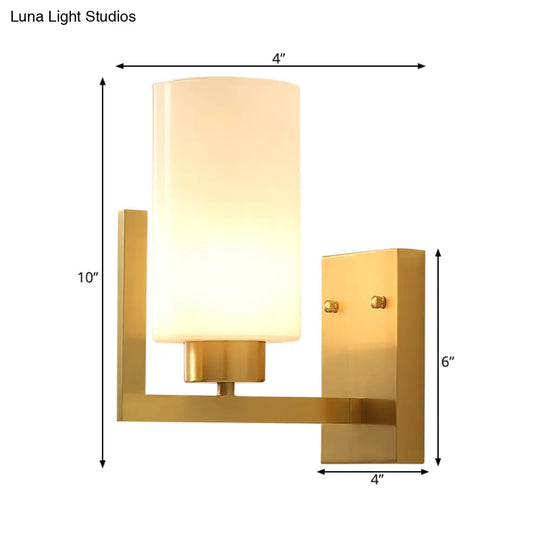 Minimalist Cylinder Wall Sconce With Opal Frosted Glass And Brass Finish - Perfect For Bedroom