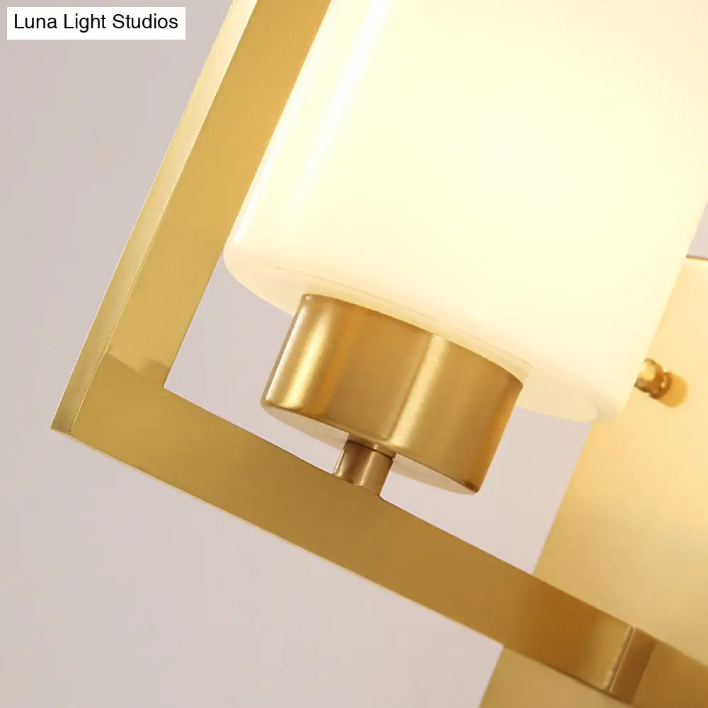 Minimalist Cylinder Wall Sconce With Opal Frosted Glass And Brass Finish - Perfect For Bedroom