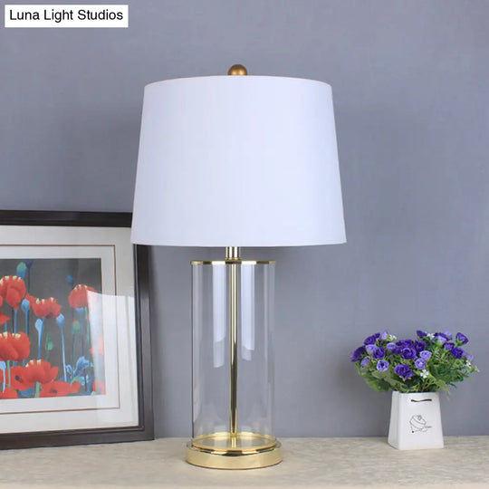 Minimalist Dining Room Table Lamp - White Desk Light With Fabric Drum Shade